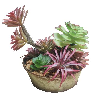 China Plant Faux Succulents Realistic Handcrafted Artificial Succulent With Metal Planter Pots for sale