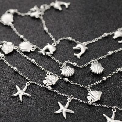 China Lovely Stainless Steel Starfish Dolphin Romantic Scallop Shellfish Dangling Anklet Chain for sale