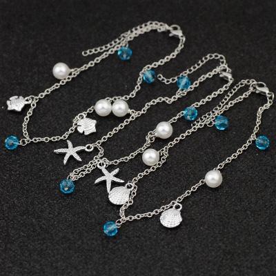 China Wholesale Vintage Fashion Alloy Shell Starfish Fish Crystal Pearl Stainless Steel Anklet Pendant for sale