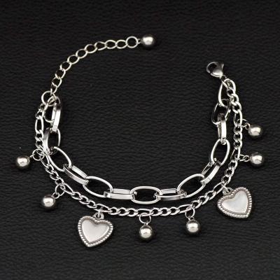 China CLASSIC Charm Heart Bead Pendant Two Layer Stainless Steel Bracelet for sale