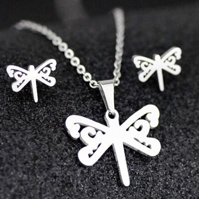 China FASHIONABLE Dragonfly Star Moon Butterfly Palm Round ECG Circle Stainless Steel Stainless Steel Earrings Necklace Jewelry Set for sale