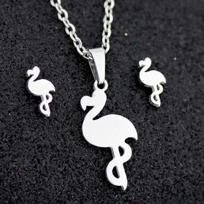 China FASHIONABLE Flower Tree Infinity Symbol Flamingo Love Heart Cat Stainless Steel Cross Earrings Necklace Jewelry Set for sale