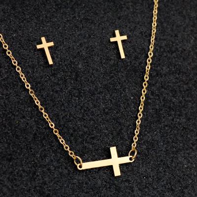 China Cute Cross Heart Guitar Clover Moon Tree Star Circle Elephant Stainless Steel Earrings Necklace Jewelry Set Gold Plated for sale