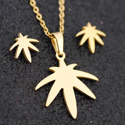 China Cute Maple Leaf Crown Penguin Clover Duck Pegasus Bear Our Lady Cross Stainless Steel Earrings Necklace Jewelry Set Gold Plated for sale