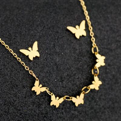 China New FASHIONABLE Clover Butterfly Heart Cross Infinity Star Chain Necklace Stainless Steel Earrings Jewelry Set Gold Plated for sale