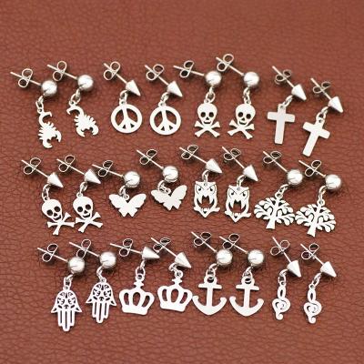 China Punk Rivets Multiple Style Options of Various Ball Bead Stainless Steel Stud Earrings Owl Peace Scorpion Tree Palm Pendant for sale