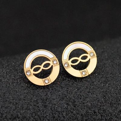 China New Infinity Symbol FASHIONABLE Inlaid Rhinestone Shell Stainless Steel Stud Earrings for sale