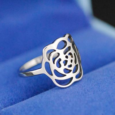 China Romantic Woman Charm Stainless Steel Hollow Rose Flower Ring Wholesale for sale