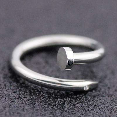 China FASHIONABLE Cool Inlaid Rhinestones Nail Shape Stainless Steel Open Ring for sale