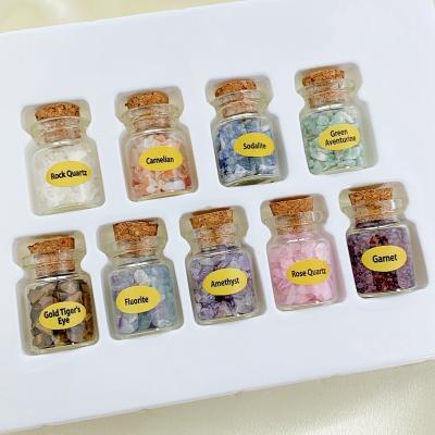 China Popular Mixed 9 Styles Natural Semi-precious Stones Chakra Healing Crystals To Glass Bottle Box for sale