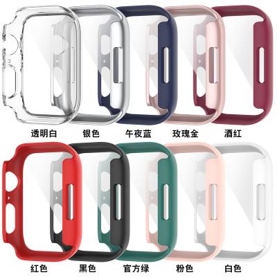 China Plastic Screen Protector+Cover Tempered Glass For Apple Watch Case 41mm 45mm Full Thin S7 Series Cover For iWatch 7 Tempered Glass Case for sale