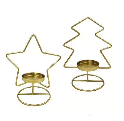 China Gold Metal Christmas Tree Candlesticks Christmas Star Decoration Candle Holder Home Candlestick for sale