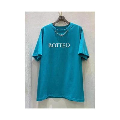 China Anti-wrinkle high fashion clothing t-shirt mid-long branded logo new high-end women's summer BV2022 Pure cotton short-sleeved T-shirt for sale