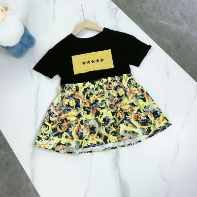 China Breathable Min Order 2 2022 new PCS summer design girls dress letter printed short sleeve floral dresses boutique for sale