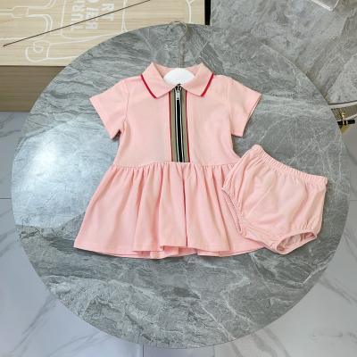 China MOQ sweet 1 PCS 2022 summer new design luxury girl dress with panties striped zipper pink dress for baby for sale