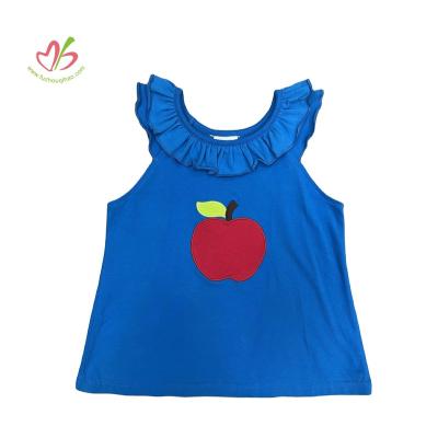 China Sportswear Breathable Solid Knitted Cotton Girls Clothes Apple Applique Design Kids Sleeveless Tank Tops for sale