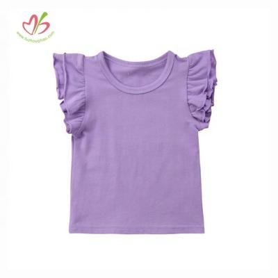 China Breathable Baby Toddler Ruffle Sleeve Cotton Basic Simple T-Shirts Tops Kids Sportswear Solid Girl's Tops Wholesale for sale