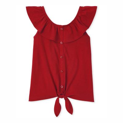 China Anti-pilling Solid Color Girl T-shirt Baby Ruffle Teen Tops With Buttons Front Down for sale