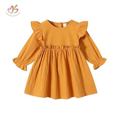 China Vintage Style Kids Long Sleeve Dress Autumn Toddler Girl Solid Anti-pilling Dresses Tops Spring Girl's Tunic for sale