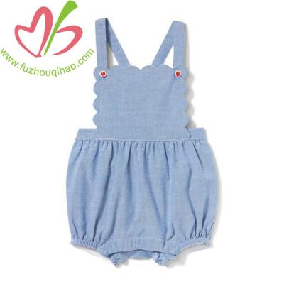 China Cute and Comfy Sleeveless Baby Strawberry Button Romper Strap Baby Camcorder Romper for sale