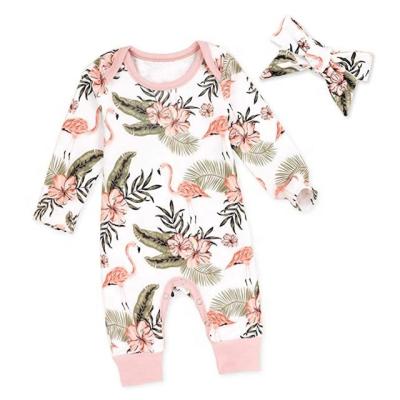 China Comfy Hot Selling Cotton Baby Clothes Breathble Baby Clothes Spring Flower Super Soft Digital Printing Romper With Headband for sale