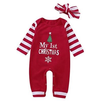 China Breathble Cozy Baby Boy Girls Newborn Christmas Clothes My 1st Christmas Romper Jumpsuit Outfit With Headband for sale