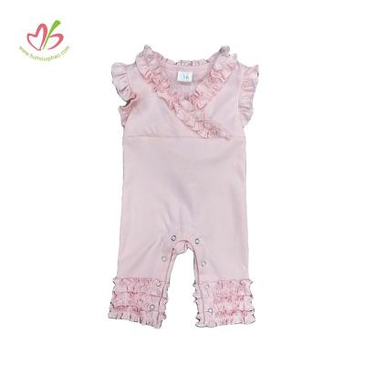 China Wholesale Long Sleeve Boutique Baby Clothes Knitted Cotton Spandex Romper Icing Ruffle Infant Baby Jumpsuit for sale