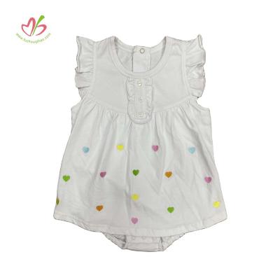 China New Arrival Short Sleeve Baby Clothes Snap Closure Ruffle Float Sleeve Infant Onesie Heart Embroidery Baby Rompers for sale