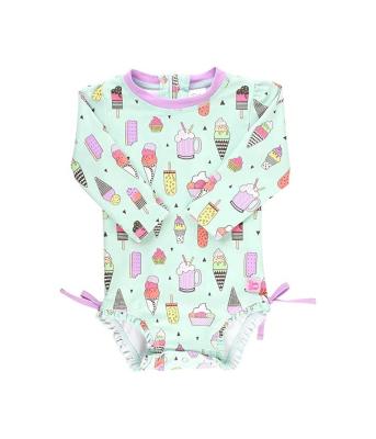 China Summer Breathable Soft Ice Printing Girl's Romper Toddler Swimming Girls Long Sleeve One Piece Swimsuit for sale