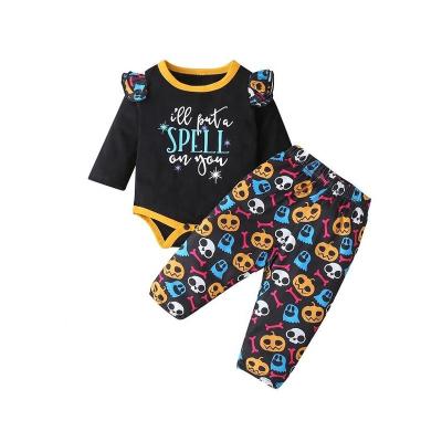 China Halloween Anti-Shrink Newborn Baby Clothing Sets Long Sleeve Letters Print Romper Boutique Kids Clothes Pumpkin Skulls Pumpkin Top Pants 2pcs Set for sale