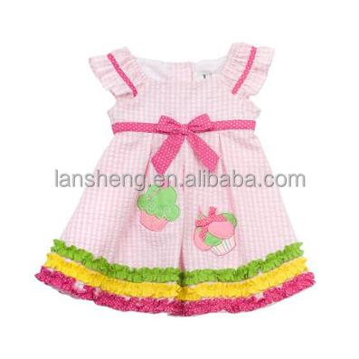 China Sustainable Little Girls Cotton Seersucker Ruffles Clothes For Dealers for sale