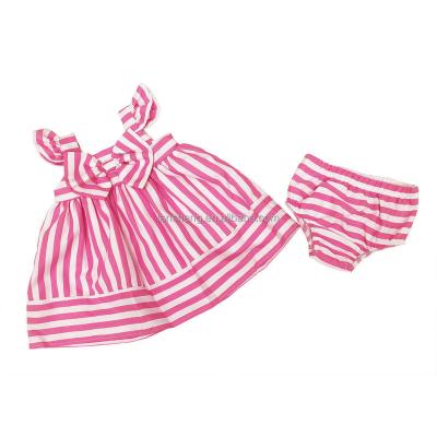 China Baby Boutique Girls Pink/White Striped Sleeveless Dress Viable With Bow And Matching Diaper Cover for sale