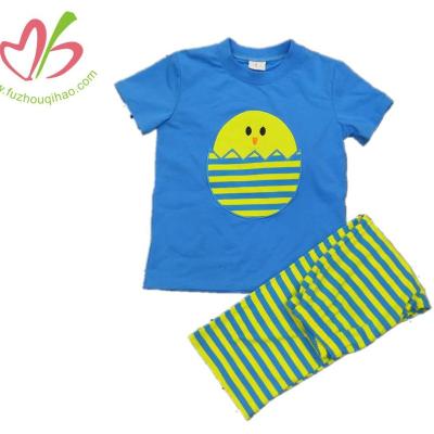 China Summer casual boy's outfit pajamas applique stripe children's clothing sets boys boutique clothing sets for sale