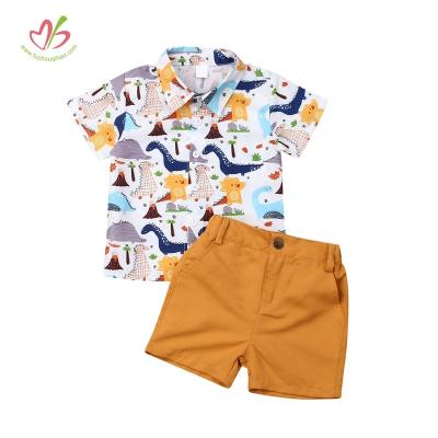 China Summer 2PCS Baby Kids Shirts Boys Cartoon Casual Infant Turn-Down Collar Shorts Tops Shorts Outfit Clothes for sale