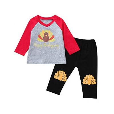 China Casual Baby Toddler Boy Thanksgiving Day Outfits 1-5 Years Old Clothes Set Kids Letter Turkey Tops And Pants Set for sale