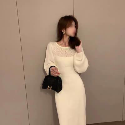 China Anti-pilling new indoor-fitting sweater dress mid length waist is thinner and push-up women's white knitted sweater dress for sale