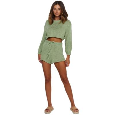 China 2 Piece Casual QUICK DRY Solid Color Long Sleeve Women's Sweater Set Loose Short Suit for sale