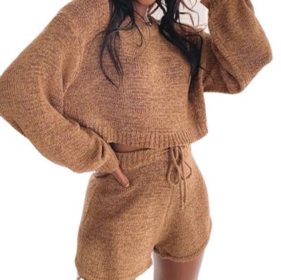 China Solid Color QUICK DRY Comfy Casual Loose Short Sleeve Long 2 Piece Set Women Sweater Suit for sale