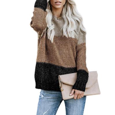 China Anti-Wrinkle Women's Crew Neck Long Sleeve Color Block Knit Sweater Casual Pullover Jumper Tops Women Sweater for sale