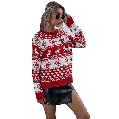 China 2021 Winter Autumn New Clothes Christmas Multi Color Anti-wrinkle Knit Fabric Sweater Ladies Long Sleeve Christmas Women Sweater for sale