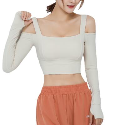 China Breathable Hot Selling Tight Fitting Yoga Clothes Fashion Long Sleeve Long Off-the-Shoulder Sports Top Women for sale