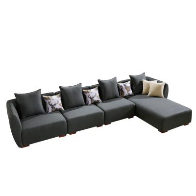 China Sofa Dark Tufted L Shape Gray Modern Style Linen Fabric Sofa Design Furniture Living Room for sale