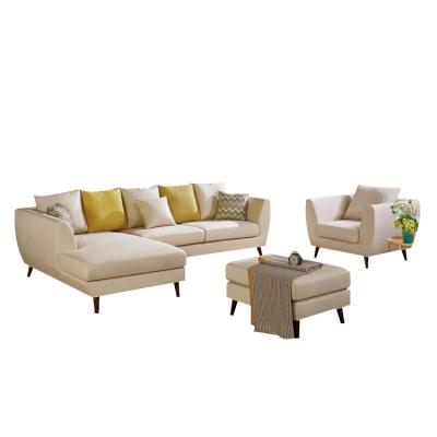 China Tufted Modern European Furniture L Shape Fabric Yellow Style Bedroom Living Room Sofa for sale