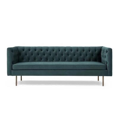 China Modern Luxury Sofa Tufted With Chesterfield Brass Plush Legs Green Velvet Sofa For Living Room Furniture for sale