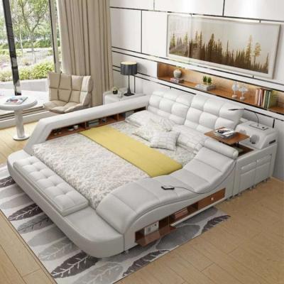 China King Size Adjustable Modern Elegant Cream Color Double Bed (Other) With Storage Speaker USB Charger for sale