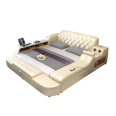 China (Size) New Design Massage Bedroom Furniture Queen Size Beds Adjustable Genuine Leather With USB Speaker Storage for sale