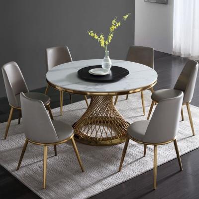 China Modern Luxury Gold Convertible Low Round Slate Stainless Steel Restaurant Table Top Dining Table With Turntable for sale