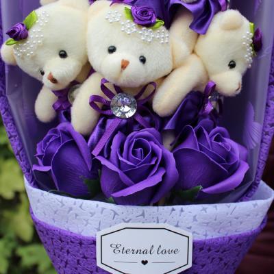 China Artificial Flower Teddy Rose Bear Inflatable Hot Valentine's Day Foam Bouquet for Girlfriend Rose Teddy Bear Gift for sale