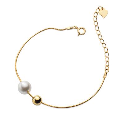 China CLASSIC 925 Sterling Silver Bracelet Women Beads Gold Chain Bracelet Beaded Jewelry for sale