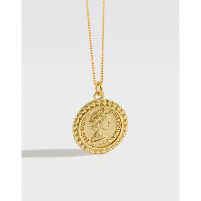 China Vintage 925 Sterling Silver Necklace Coin Pendant Gold Plated Jewelry for sale